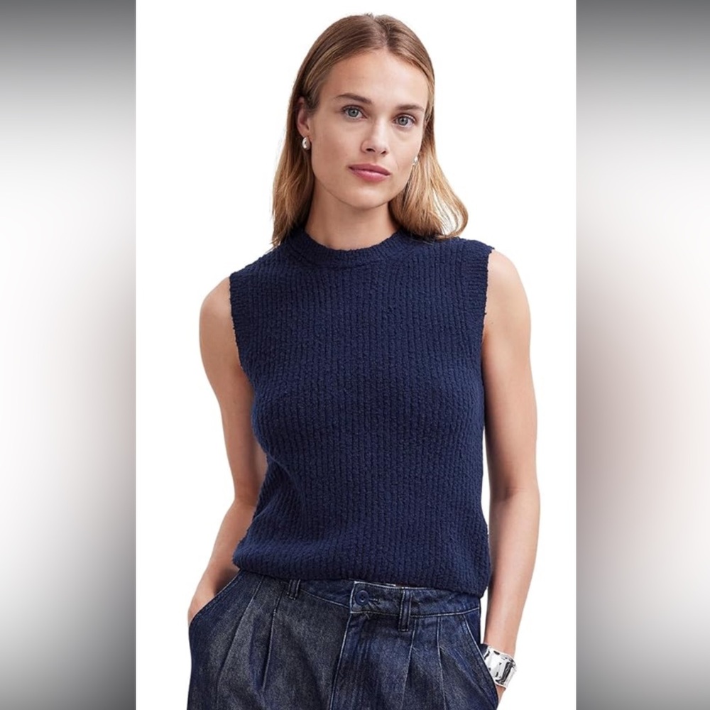 Madewell Women's Bouclé Sweater Tank Navy Blue Size Large NWOT